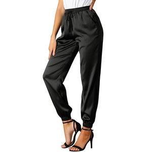 Женские атласные джоггеры с карманами и эластичным поясом на шнурке Inspire Chic, Black