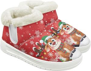 Женские зимние ботинки для снега, удобные для ходьбы, походов, тенниса, с меховой отделкой, средней высоты, теплые Hechitok, Christmas Reindeer