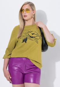 Футболка Ulla Popken SPARKLING FLOWER MOTIF 3/4 SLEEVE , Pale Yellowy Green/Light Green