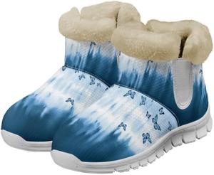 Женские ботинки на зиму с противоскользящей подошвой, полностью утепленные мехом, теплые и уютные снежные сапоги с поролоновой подкладкой Glomenade, Blue Butterfly Tie-Dye