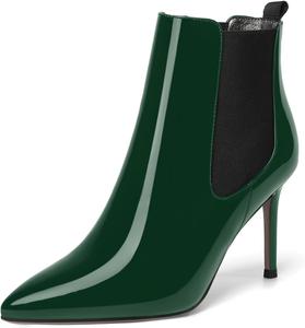 Женские уличные ботильоны NUMALEO с острым носком, модные, на высокой шпильке, лакированные, на 3,3 дюйма, Black Dark Green
