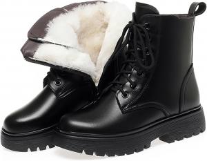 Женские кожаные ботинки на платформе с шнуровкой и боковой молнией, удобный круглый носок, протекторная подошва, меховая подкладка, массивный каблук, ботильоны для езды, повседневные осенне-зимние теплые мотоботинки NBZKBNG, Black