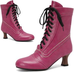 Женские ботильоны Alyaafifa на шнуровке, с закрытым круглым носком, каблук-китен 5 см, винтажные викторианские готические ботинки с молнией, матовая кожа, низкий каблук, короткие осенние ботинки, удобные и модные, Fuchsia - A