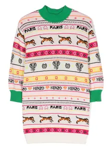 Платье вязки интарсия с логотипом Kenzo Kids, белый