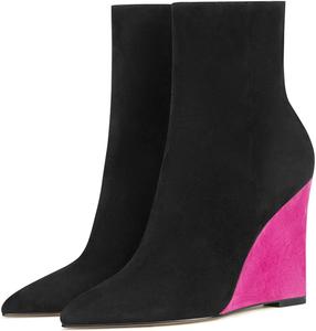 Женские сапоги YDN с заостренным носком до середины икры, удобные на танкетке, ботильоны на высоком каблуке, для вечеринок и офиса, размеры 4-15 US, Black Pink