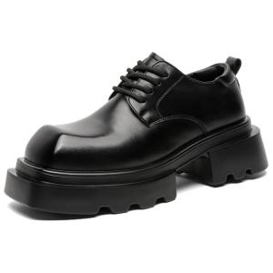 WEISHIBANGWEI Повседневные кожаные туфли мужские черные с потайным клином, цвет Black Hidden Wedge