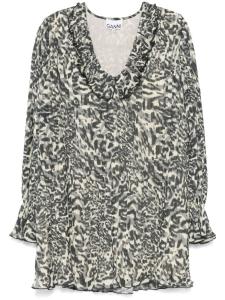 GANNI платье мини со складками и принтом, черный