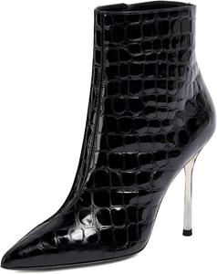 Женские ботильоны Miss Left с острым носком, боковой молнией, модные тонкие высокие каблуки, короткие ботинки для работы, повседневной носки и вечеринок, размеры 4-16 США, Black Embossed