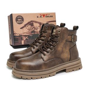 G.N.SHIJIA Байкерские боевые ботинки короткие мартинсы мужские древний коричневый, цвет Ancient Brown