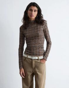 & Other Stories, топ из чистого шерстяного джерси с эффектом «второй кожи» с длинными рукавами, черная клетка