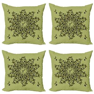 ABAKUHAUS комплект чехлов на подушку оливково-зеленого цвета (4 шт.), фруктовые ветки, современная двусторонняя цифровая печать, 45 см x 45 см, оливково-зеленый
