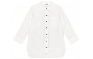 Рубашка с отложным воротником и фигурным подолом GANNI, ярко-белый