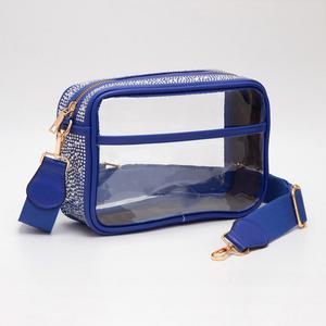 Блестящая стеганая искусственная кожа прозрачная прямоугольная сумка через плечо FASHNZFAB, синий