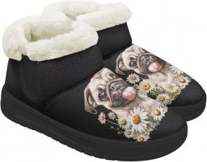 Мини-сапожки для женщин с мехом, зимние снегоходные сапоги на меховой подкладке, противоскользящие, теплые зимние обувь, устойчивая к пятнам Chririnla, Pug Dog Print