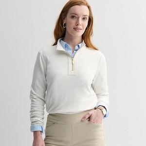 Женский пуловер с воротником-стойкой и молнией на четверть Croft & Barrow, Light Natural