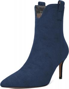 Женские ботильоны SAMMITOP с каблуком-стойкой, туфли на шпильке, ботильоны с заостренным носком, молния, сексуальные туфли для платья, каблук 6,35 см, Navy