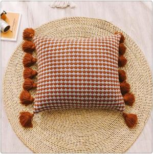 WEIWO Чехол для подушки ручной вязаный зеленый с кисточками