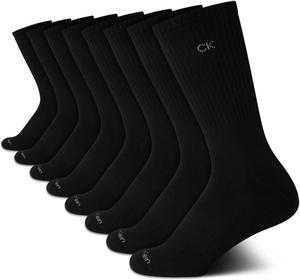 Женские носки Calvin Klein Crew - 8 пар, мягкие, дышащие, спортивные носки до середины голени для женщин (размер обуви: 4-10), Black
