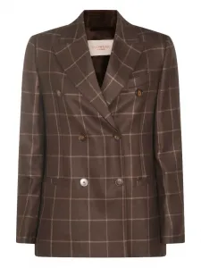 Клетчатый двубортный пиджак Montedoro, коричневый