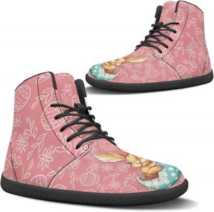 Женские кеды босиком высокие модные с нулевым перепадом подошвы, широкий размер, из PU кожи, на шнуровке, подарки на День святого Валентина, День святого Патрика, Пасху, размеры US 6-13.5 Quxjehoe, Easter Egg Bunny