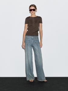 Футболка из хлопковой смеси с отделкой на груди Massimo Dutti, коричневый