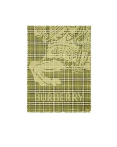 Широкий шерстяно-шелковый шарф в клетку ekd Burberry, зеленый