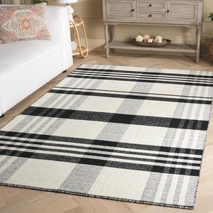 SAFAVIEH полосатый ковер 183 x 183 см из коллекции Kilim - Black & Ivory, Handmade Wool, идеально для гостиной, спальни, столовой (STK902Z)