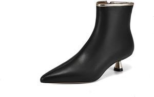 Женские ботильоны TinaCus из натуральной кожи ручной работы с острым носком, молнией и каблуком-кошечкой, Black