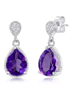 Серьги-Подвески из стерлингового серебра с драгоценными камнями в форме груши Simona, amethyst