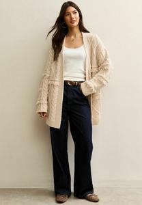 Кардиган New Look FRINGED LONGLINE CABLE, Cream/Beige