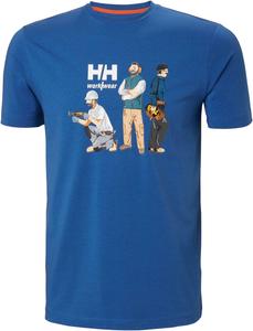 Helly-Hansen футболка с принтом для мужчин, HHWW прочный ребристый трикотаж, эластичный хлопок, повседневная футболка casual, HH лого, рабочая одежда Helly Hansen, 636 Azurite