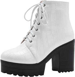 Женские ботильоны Parisuit с массивной подошвой и шнуровкой, платформой и высоким каблуком, модная обувь для осени и зимы, White 2