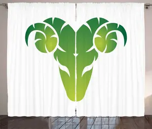 Штора ABAKUHAUS "Овен" в деревенском стиле, зеленый абстрактный Овен, универсальные ленточные шторы для гостиной с петлями и крючками, 280 x 175 см, светло-зеленый, папоротниковый Abakuhaus