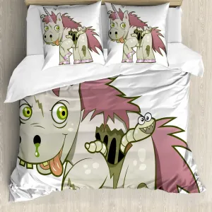 Пододеяльник ABAKUHAUS Зомби, миф о злом единороге, защита от клещей, подходит для аллергиков, с наволочками, 200 см x 200 см - 80 x 80 см, зеленая сушеная роза