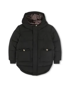 Детское пальто черного цвета с капюшоном BOSS Kidswear