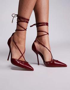 Туфли Simmi London Onix Wide Fit на каблуке с острым носком и ремешком на завязке красного цвета