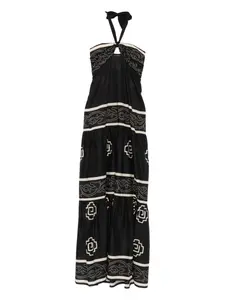 Макси-платье с графическим принтом и воротником-холтер Johanna Ortiz, черный