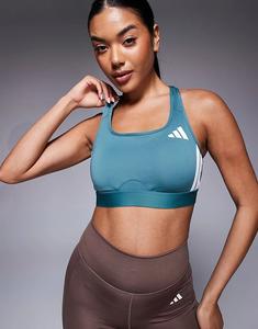 Спортивный бюстгальтер adidas Training с тремя полосками и средней поддержкой, темно-коричневый цвет Adidas Performance