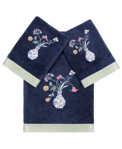 Набор из 3 банных полотенец Stella из турецкого хлопка с вышивкой Linum Home, цвет marine