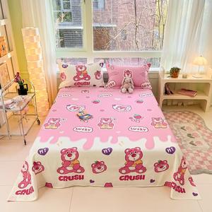 Yalu Простыня хлопковая 90 см, комплект из 3 предметов (простыня + 2 наволочки), цвет Strawberry Bear LT-100