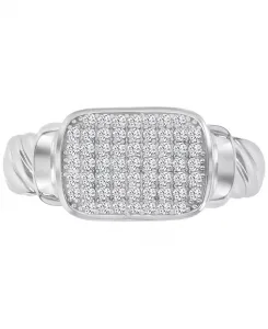Кольцо с прямоугольным кластером из кубического циркония и витой веревкой Macy'S, silver