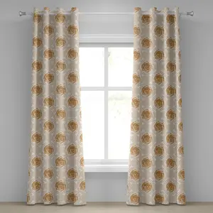 Шторы на люверсах ABAKUHAUS с цветочным узором, розовые соцветия с классическим графическим кружевом. Аутентичный женственный ретро-мотив в восточном стиле. Декоративные двухпанельные шторы на окно. Размер: 280 x 225 см. Цвет: коричневый, белый, песочный.