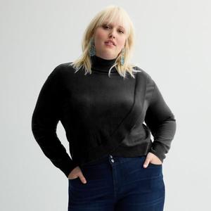 Свитер-пуловер с воротником-стойкой и имитацией запаха большого размера Intempo, черный
