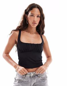 Топ Stradivarius со сборками черного цвета