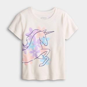 Футболка Baby & toddler girl core graphic Jumping Beans, Ivory Flowers Unicorn