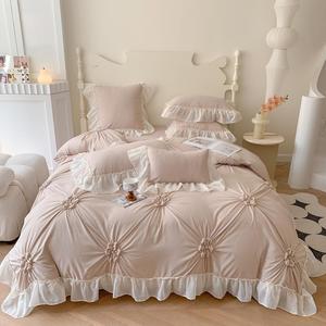 UJNHGQ Комплект постельного белья белый декоративный с рюшем цветочный жемчужный Color 4