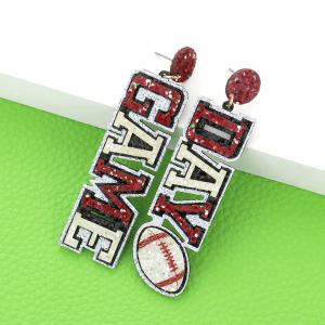 Футбольные серьги-подвески с надписью "День игры" - красные, белые Fashnzfab, красный/белый