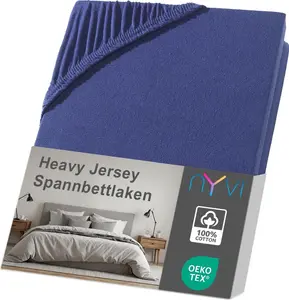 Простыня на резинке DreamScience Heavy Jersey 180x200 - 200x200 см, темно-синяя, для наматрасников высотой до 10 см - Простыня на резинке, размерная стабильность, 160 г/м², эластичная по всему периметру, не требует глажки NYVI