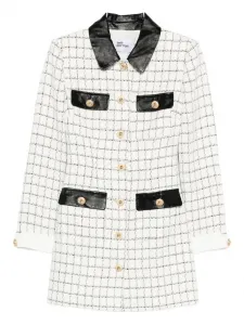 Мини-платье в клетку с кожаной отделкой Self-Portrait, нейтральный