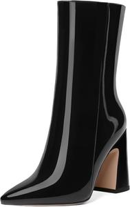 Женские модные ботильоны JUSTDANNI с молнией, для свадьбы и повседневной носки, с острым носком, лаковой отделкой, на высоком блочном каблуке, 4 дюйма, Black